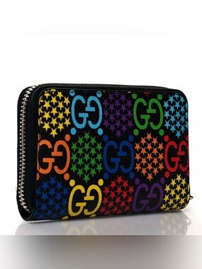 NWOT Gucci Black Multicolor GG Zip Wallet
